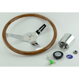 Steering Wheel Kit, 23mm Wood Grip, 15 Diameter, 3 Dish