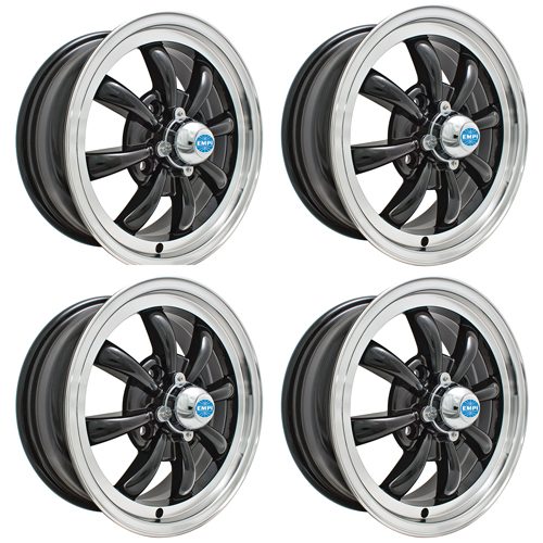 Gt-8 Wheels Black with Polished Lip, 5.5 Wide, 4 on 130mm