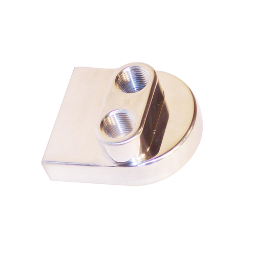 Oil Filter Adapter, Billet Aluminum, Upwards Facing Ports