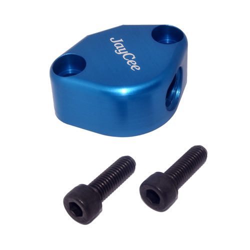 JayCee Billet Fuel Pump Block Off, with Breather, Blue