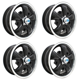 Gt-5 Wheels Black with Polished Lip, 5.5 Wide, 5 on 205mm