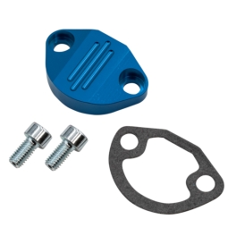 Fuel Pump Block Off, Billet Aluminum, Blue