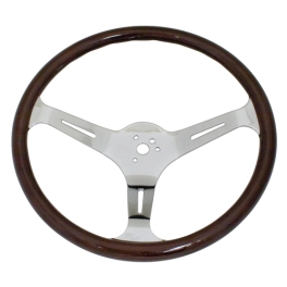 Steering Wheel, 23mm Wood Grip 15 Diameter, 3 Dish Dark