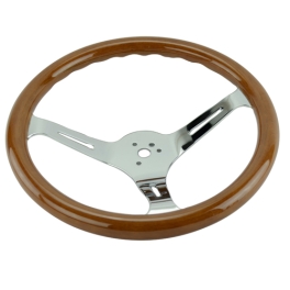 Steering Wheel, 31mm Wood Grip, 15 Diameter, 3 Dish, Light