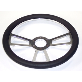 Steering Wheel, Billet 14 Diameter, 1 Dish Leather 3 Spoke
