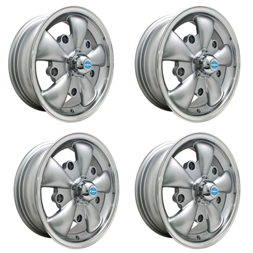 Gt-5 Wheels Silver with Polished Lip, 5.5 Wide, 5 on 205mm