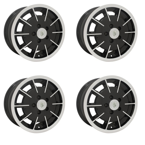 Gasser Wheels Black with Polished Lip, 5.5 Wide, 5 on 112mm