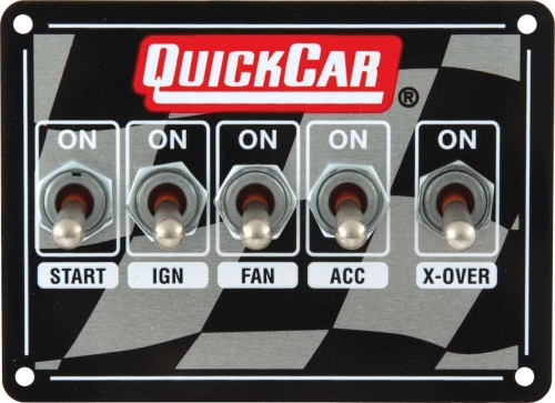 QUICKCAR RACING PRODUCTS QRP50-1711 Dual Ignition 5 Switch Panel w/ Flag Plate 50-1711