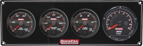 QUICKCAR RACING PRODUCTS QRP69-3042 Redline 3-1 Gauge Panel OP/WT/FP w/ Recall Tach 69-3042
