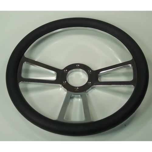 Steering Wheel, Billet 14 Diameter, 1 Dish Leather 3 Spoke